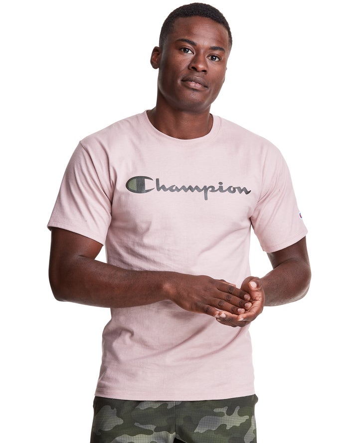 Champion Herre T-Shirts Lyserød - Classic Jersey Script Logo - Danmark GWC-813694